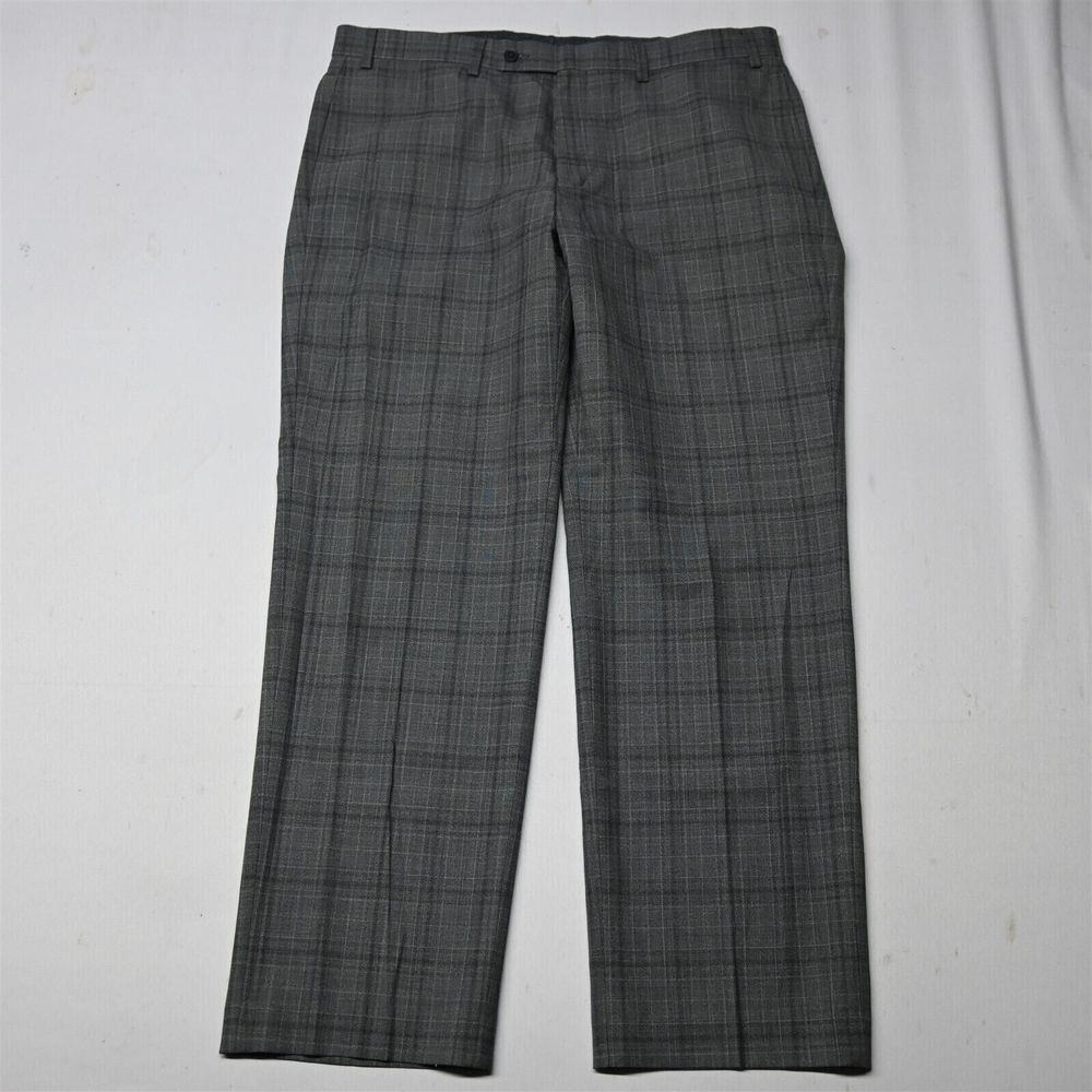 Michael‎ Strahan 36x30 Gray Plaid Check Straight Suit Slacks Dress Mens Pants